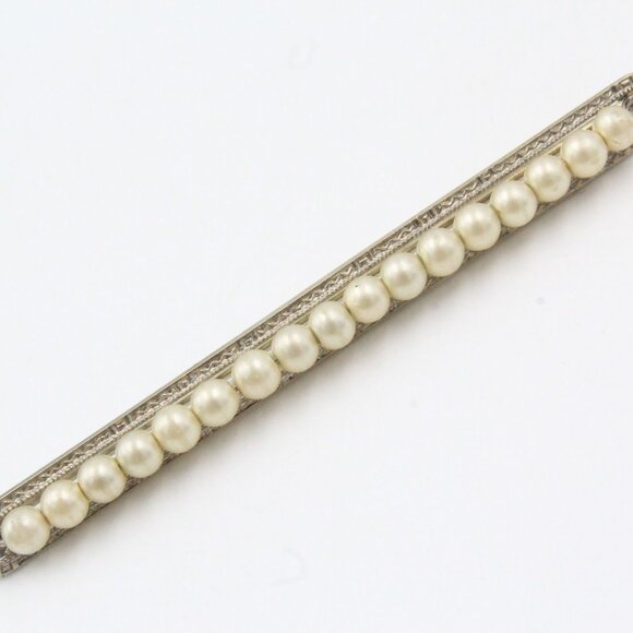 ANTIQUE ART NOUVEAU 10k GOLD PEARL BAR PIN - Picture 2 of 11